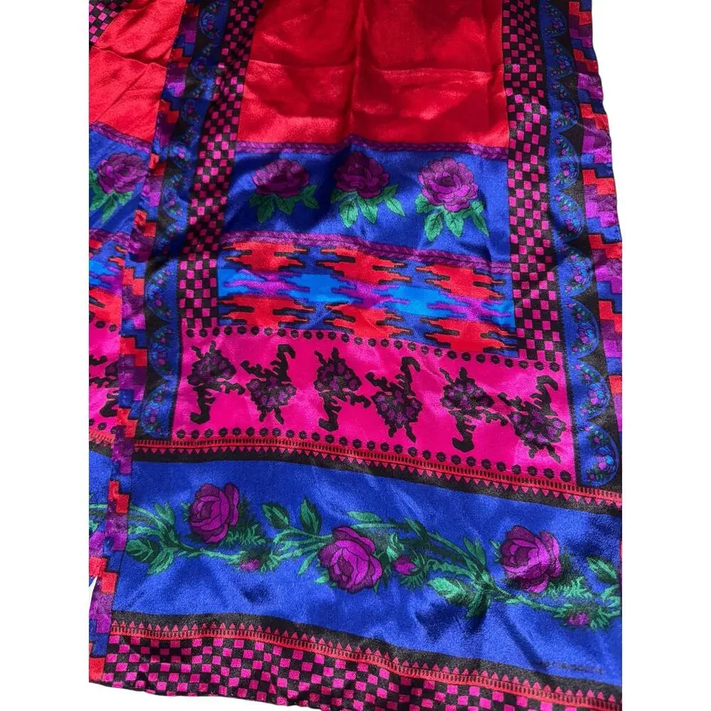 Vintage Liz Claiborne Silk Southwestern Scarf Roses‎ Boho Western Aztec Floral